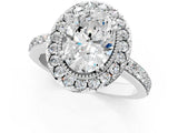 10K White Gold 2.01 Carat F VS1 Oval Diamond Halo Ring with Pavé Band and Prong Setting