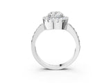 10K White Gold 2.01 Carat F VS1 Oval Diamond Halo Ring with Pavé Band and Prong Setting