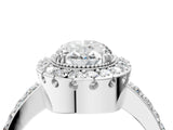 10K White Gold 2.01 Carat F VS1 Oval Diamond Halo Ring with Pavé Band and Prong Setting