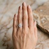 10K White Gold 2.01 Carat F VS1 Oval Diamond Halo Ring with Pavé Band and Prong Setting