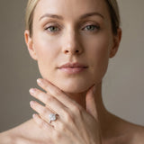 White gold Oval Diamond Halo Ring with Pavé Band and Prong Setting_4