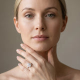 10K White Gold 2.01 Carat F VS1 Oval Diamond Halo Ring with Pavé Band and Prong Setting