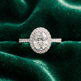 White gold Oval Diamond Halo Ring with Pavé Band and Prong Setting_6