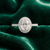 10K White Gold 2.01 Carat F VS1 Oval Diamond Halo Ring with Pavé Band and Prong Setting