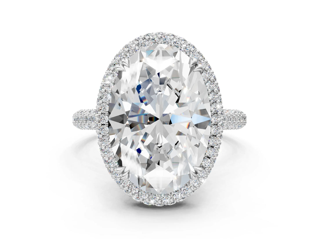White gold Oval Diamond Halo Ring with Round Diamond Accents_9