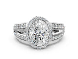 White gold Oval Diamond Halo Ring with Split Shank Pavé Band and Four-Prong Setting_6
