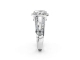 White gold Oval Diamond Halo Ring with Split Shank Pavé Band and Four-Prong Setting_8