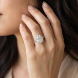 White gold Oval Diamond Halo Ring with Twisted Band and Prong Setting_8