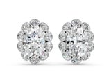 White gold Oval Diamond Halo Stud Earrings with Oval Diamond Accents