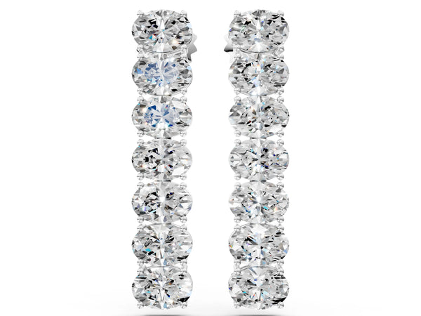 Platinum Oval Diamond Huggie Hoop Earrings