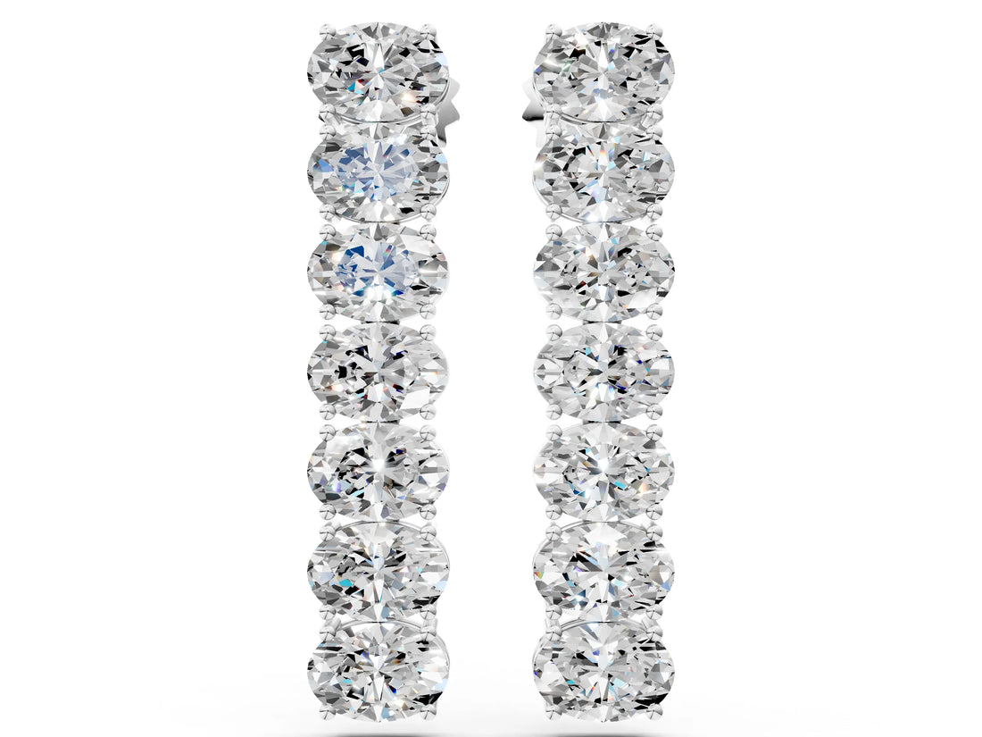 White gold Oval Diamond Huggie Hoop Earrings