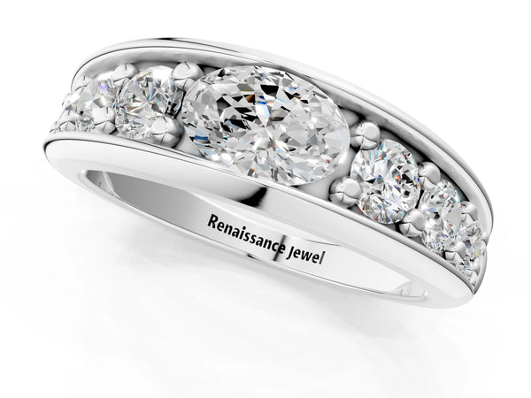 Platinum Oval Diamond Mens Ring with Round Diamond Accents