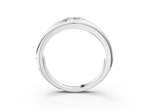 White gold Oval Diamond Mens Ring with Round Diamond Accents