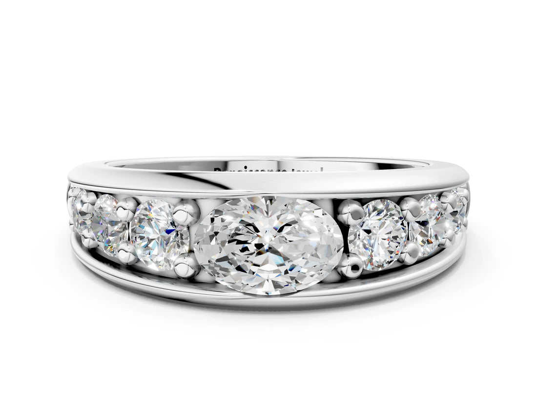 White gold Oval Diamond Mens Ring with Round Diamond Accents