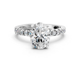 White gold Oval Diamond Pavé Band Solitaire with Four-Prong Setting_238