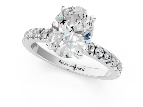 White gold Oval Diamond Pavé Band Solitaire with Four-Prong Setting_239