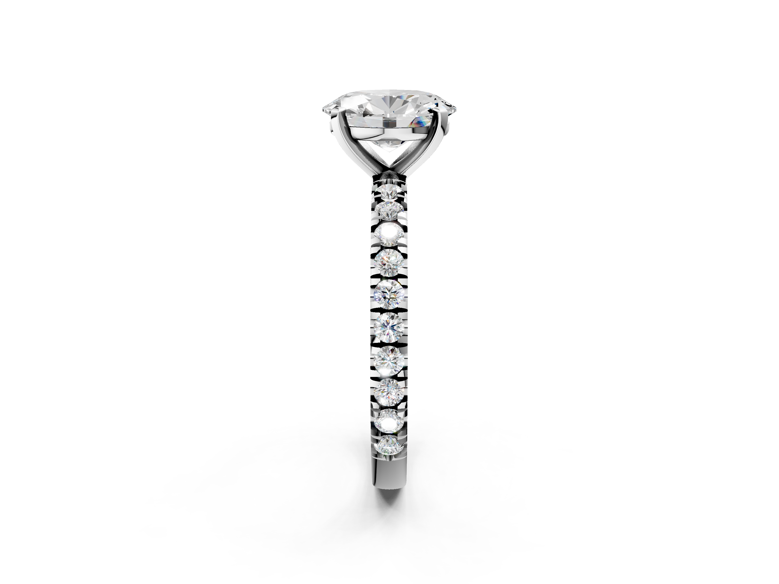 White gold Oval Diamond Pavé Band Solitaire with Four-Prong Setting_240