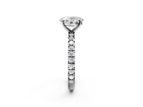 White gold Oval Diamond Pavé Band Solitaire with Four-Prong Setting_240