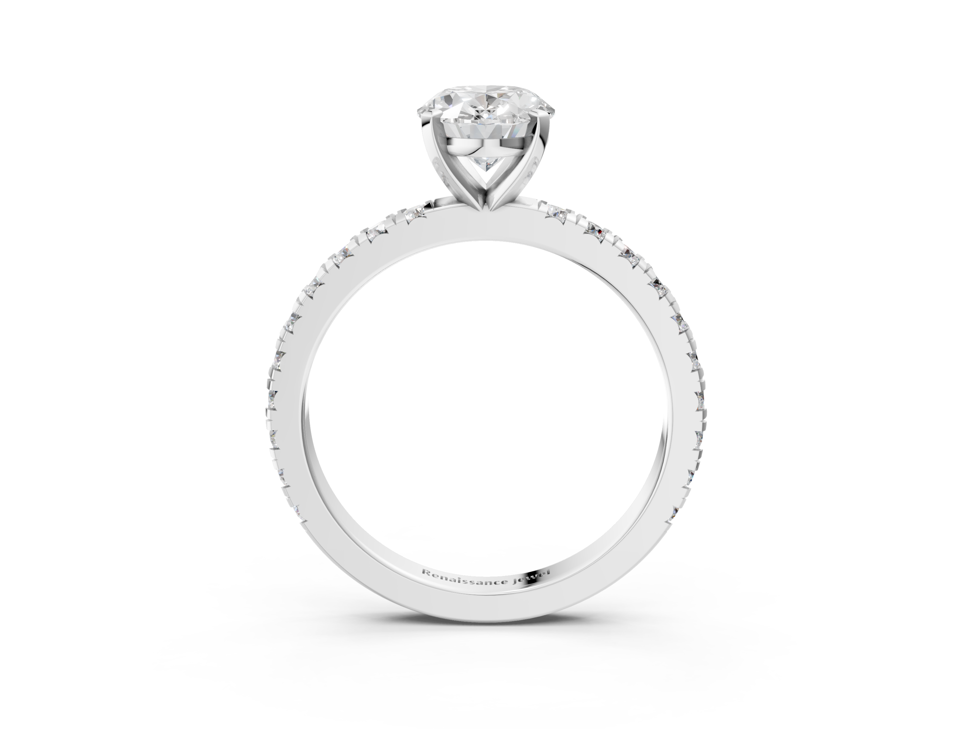 White gold Oval Diamond Pavé Band Solitaire with Four-Prong Setting_241