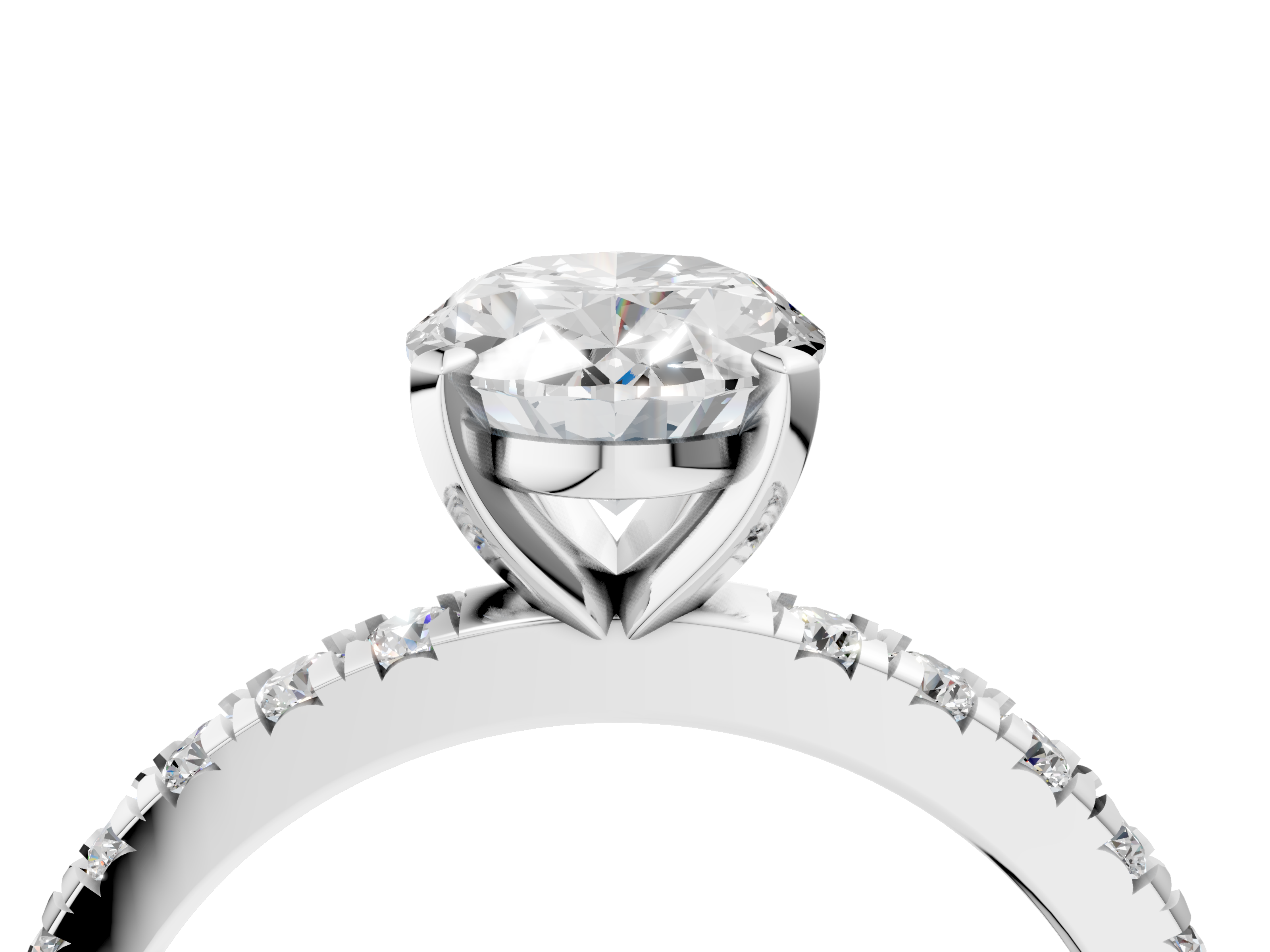 White gold Oval Diamond Pavé Band Solitaire with Four-Prong Setting_242