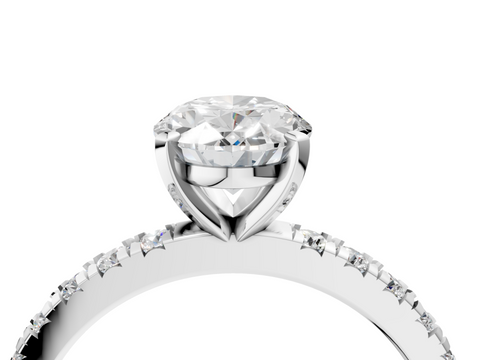 White gold Oval Diamond Pavé Band Solitaire with Four-Prong Setting_242