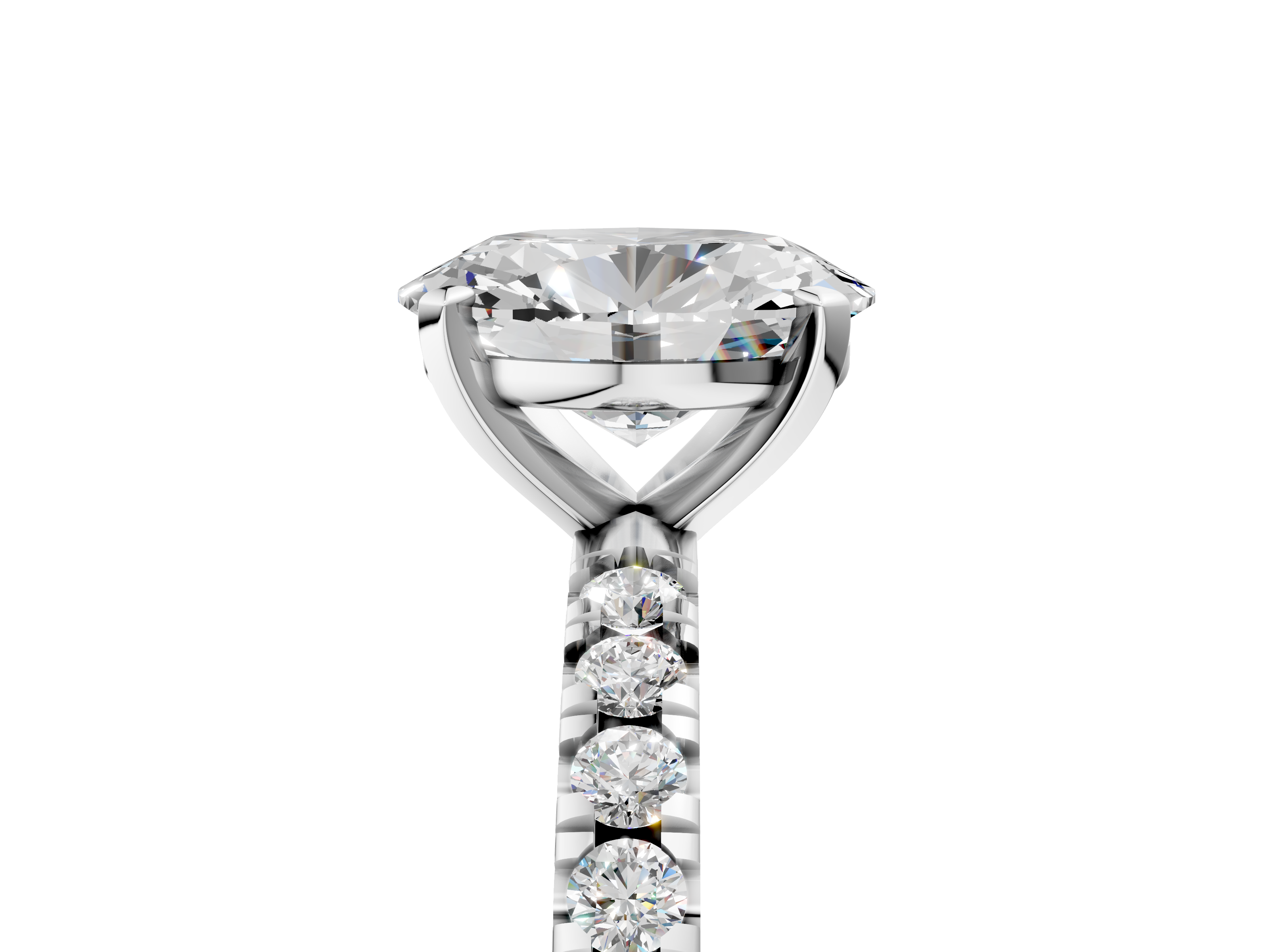 White gold Oval Diamond Pavé Band Solitaire with Four-Prong Setting_243