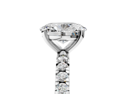 White gold Oval Diamond Pavé Band Solitaire with Four-Prong Setting_243