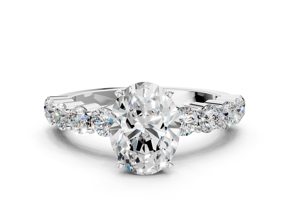 White gold Oval Diamond Pavé Band Solitaire with Four-Prong Setting_38