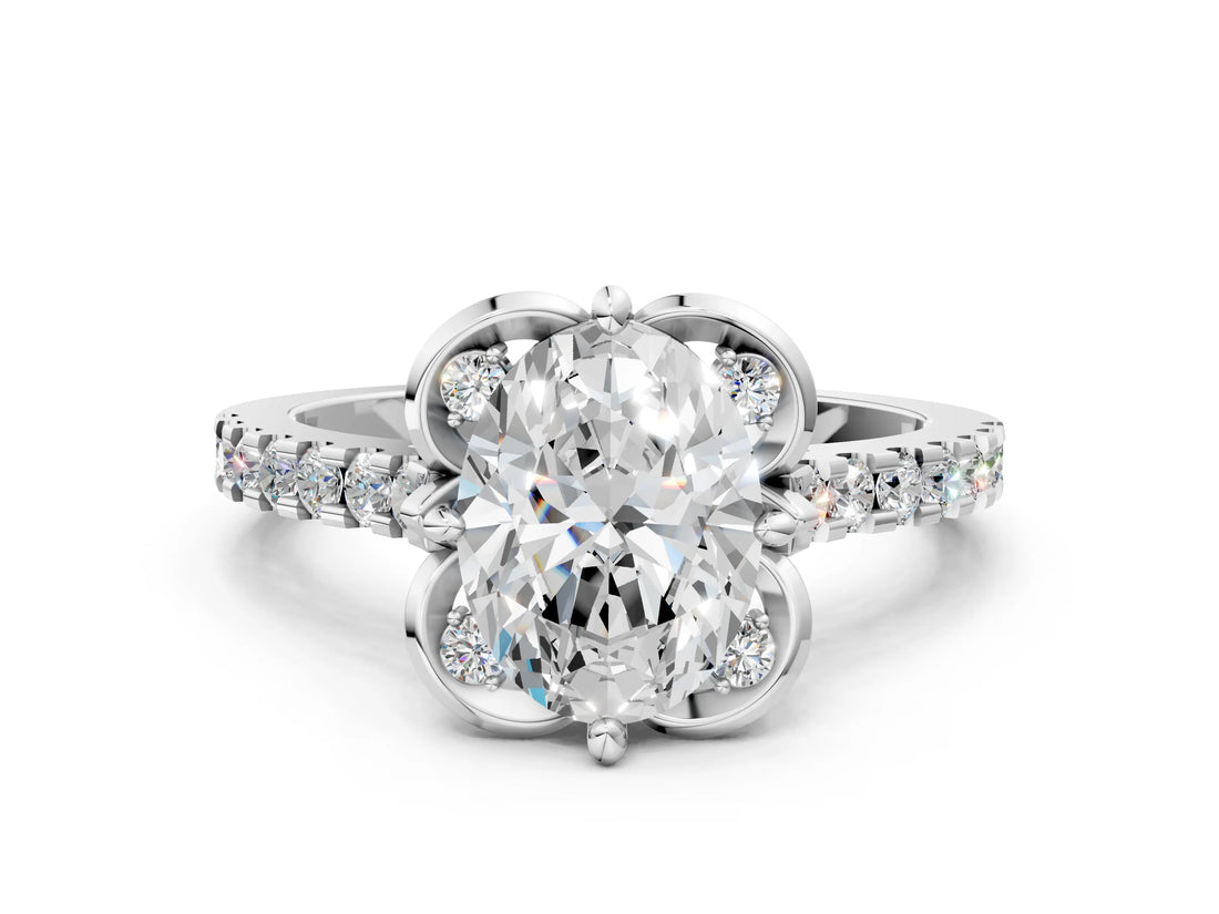 White gold Oval Diamond Pave Band with Floral Prong Setting_28