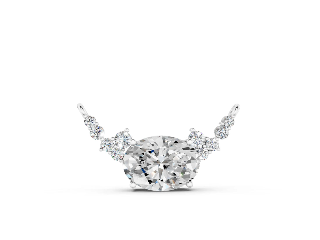 White gold Oval Diamond Pendant with Heart Accents and Prong Setting_10