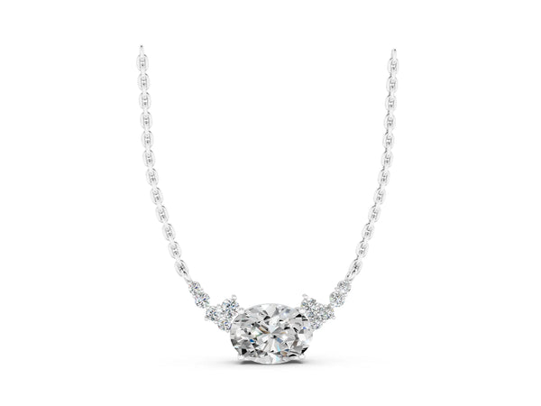 White gold Oval Diamond Pendant with Heart Accents and Prong Setting