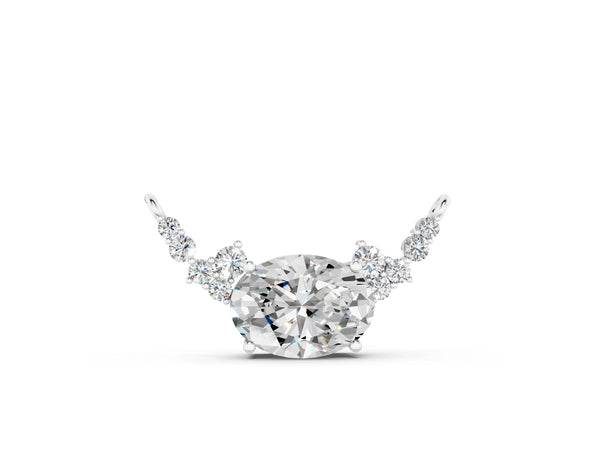 Silver Oval Diamond Pendant with Heart Accents and Prong Setting