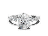 White gold Oval Diamond Prong Set Engagement Ring with Pave Band_221