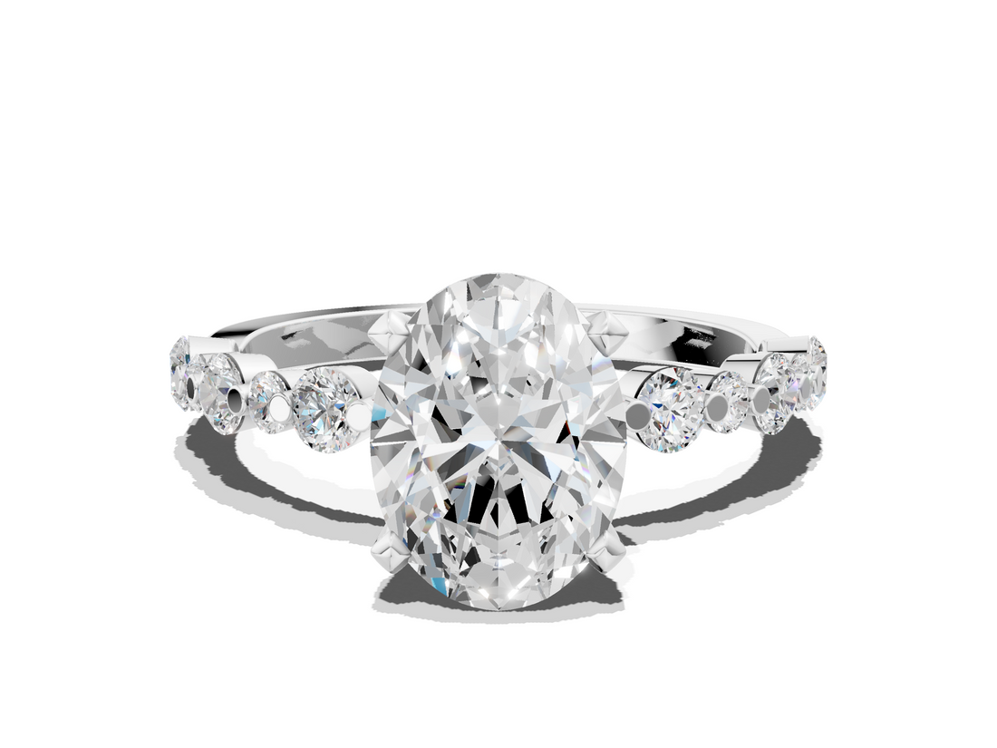 White gold Oval Diamond Prong Set Engagement Ring with Pave Band_226