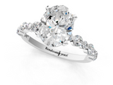 White gold Oval Diamond Prong Set Engagement Ring with Pave Band_229