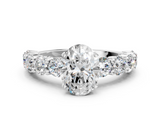 White gold Oval Diamond Prong Setting with Side Stones on a Pave Band_123