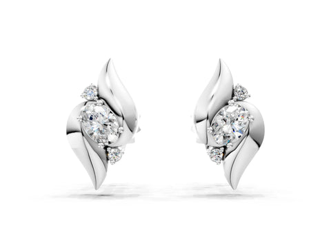 White gold Oval Diamond Shell Stud Earrings