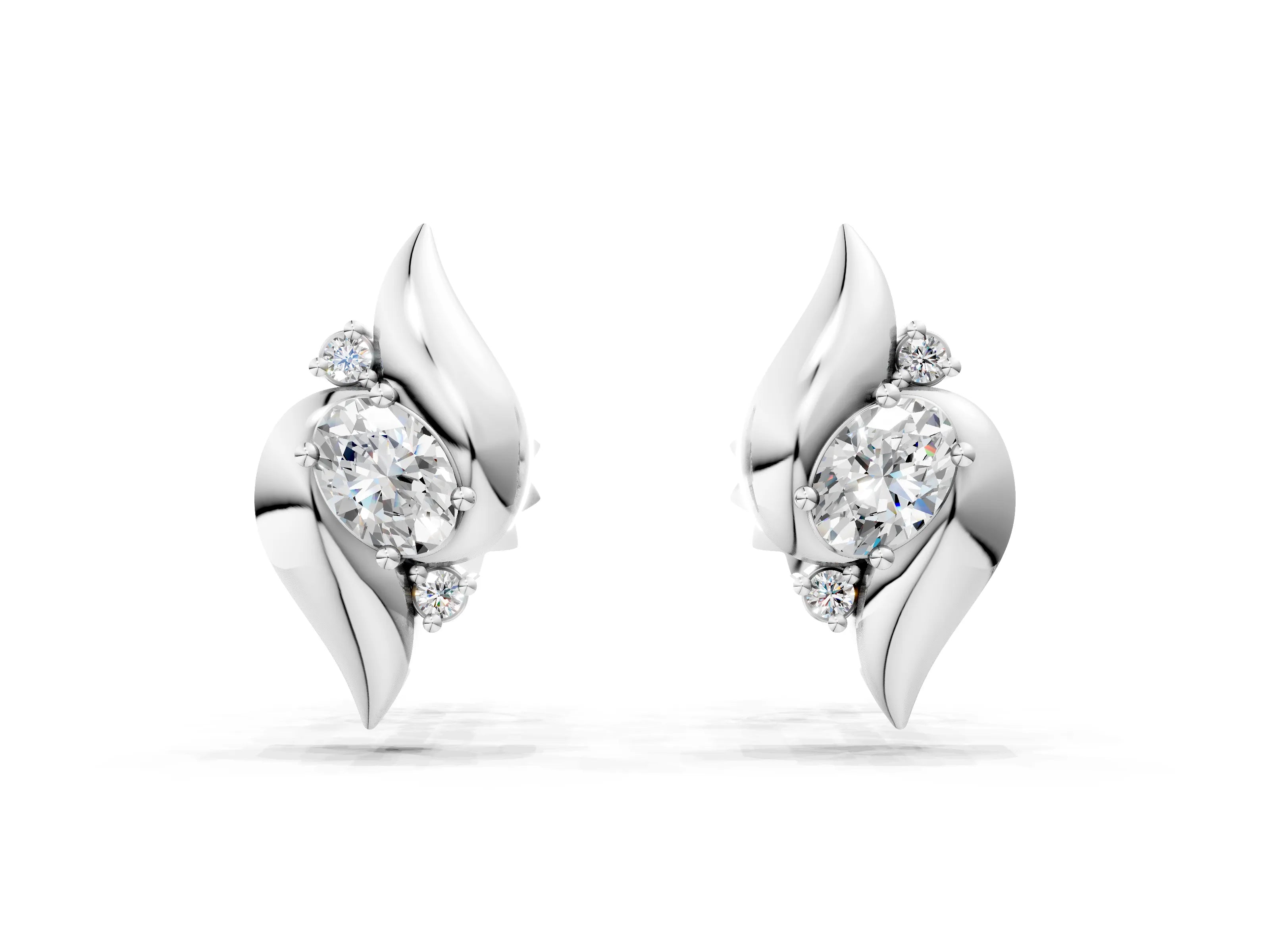 White gold Oval Diamond Shell Stud Earrings