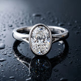 White gold Oval Diamond Solitaire Ring with Bezel Setting and Classic Band_6