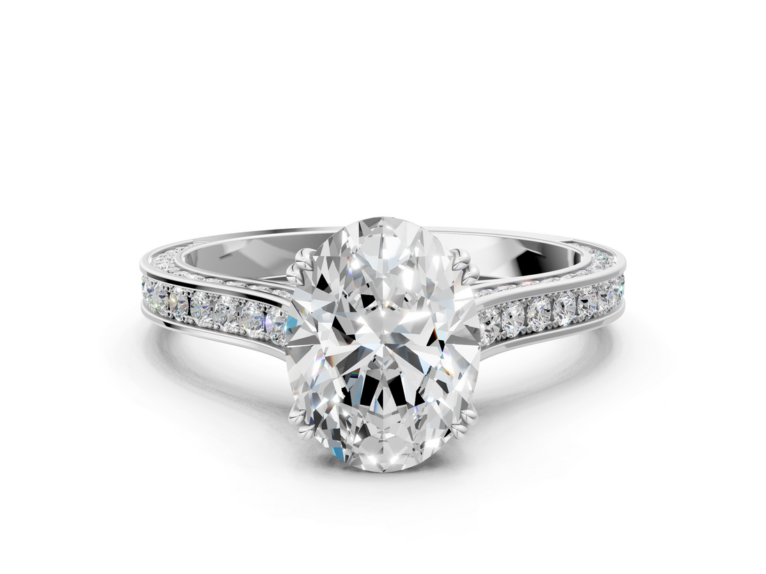 White gold Oval Diamond Solitaire with Pave Band and Six-Prong Setting_63