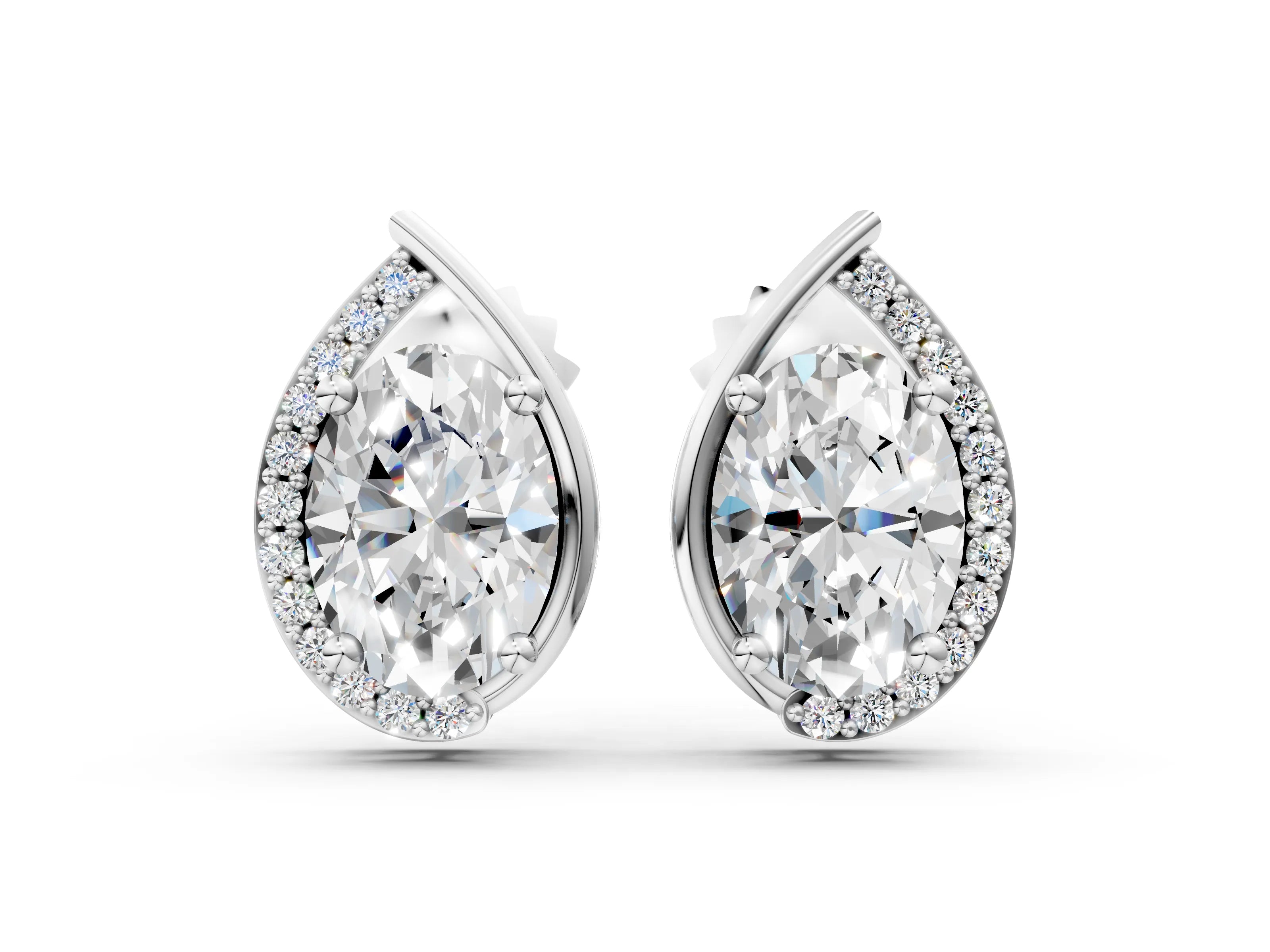 White gold Oval Diamond Teardrop Framed Stud Earrings
