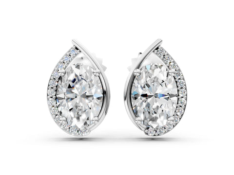 White gold Oval Diamond Teardrop Framed Stud Earrings