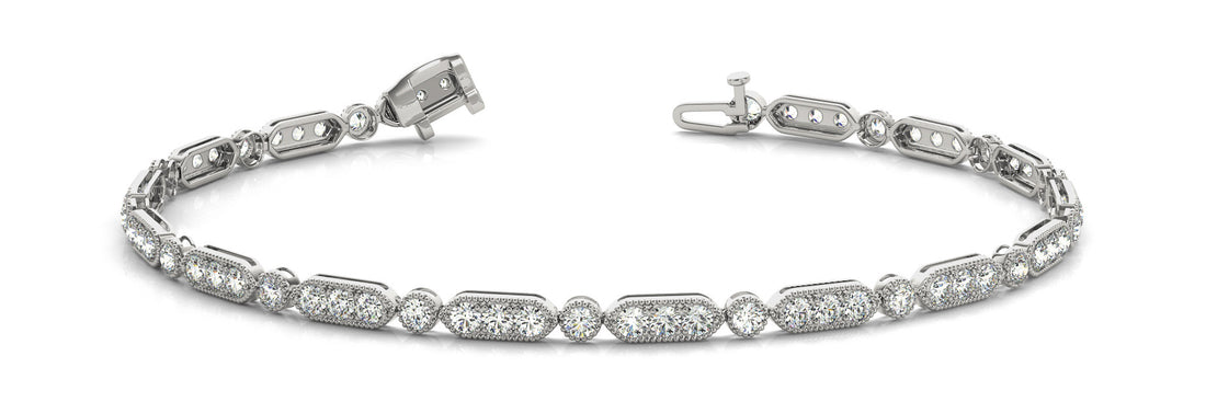 White gold Oval Diamond Tennis Bracelet with Milgrain Bezel Setting