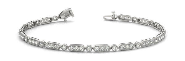 White gold Oval Diamond Tennis Bracelet with Milgrain Bezel Setting
