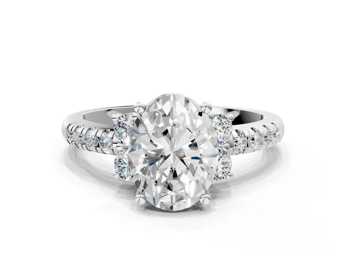 White gold Oval Diamond Three-Stone Pave Band with Four-Prong Setting_58