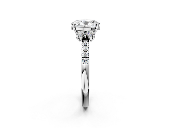 White gold Oval Diamond Three-Stone Pave Band with Four-Prong Setting