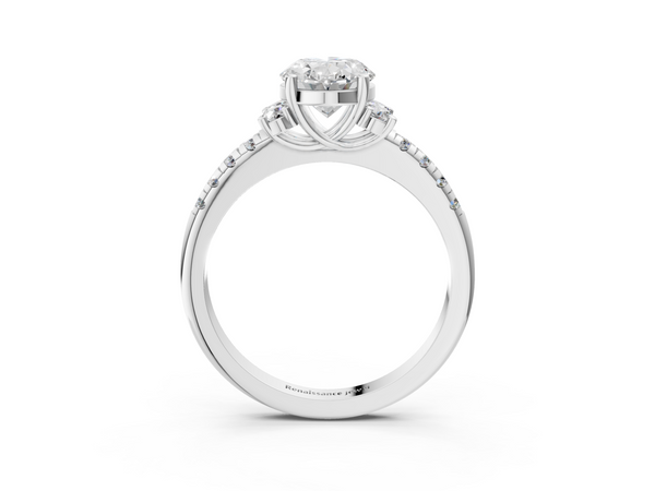 White gold Oval Diamond Three-Stone Pave Band with Four-Prong Setting