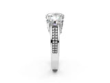 Platinum 4.01 Carat F VVS2 Oval Diamond Three-Stone Ring with Prong Setting and Textured Band