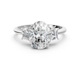 White gold Oval Diamond Three-Stone Ring with Trapezoid Side Stones and Prong Setting_22