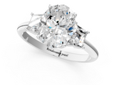 White gold Oval Diamond Three-Stone Ring with Trapezoid Side Stones and Prong Setting_24